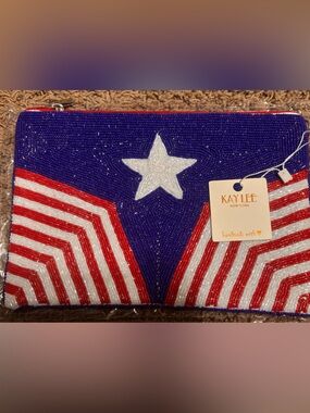 Kaylee New York Beaded Patriotic Crossbody Clutch Purse Red White Blue Star 🇺🇸